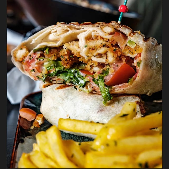 Chicken Ranch Wrap with Fries.