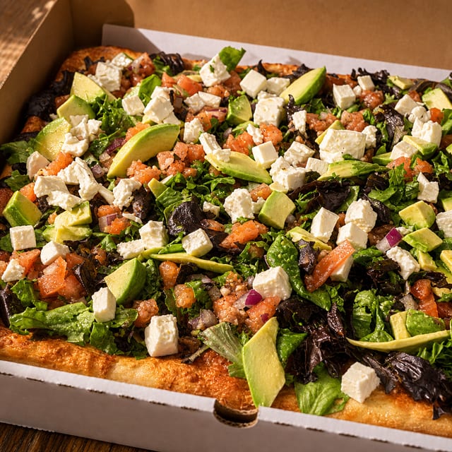 Grandma Mesclun Avocado Pizza.