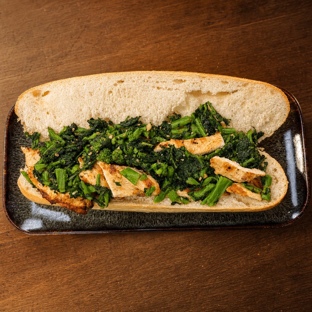 Grilled Chicken Wedge with Broccoli Rabe.